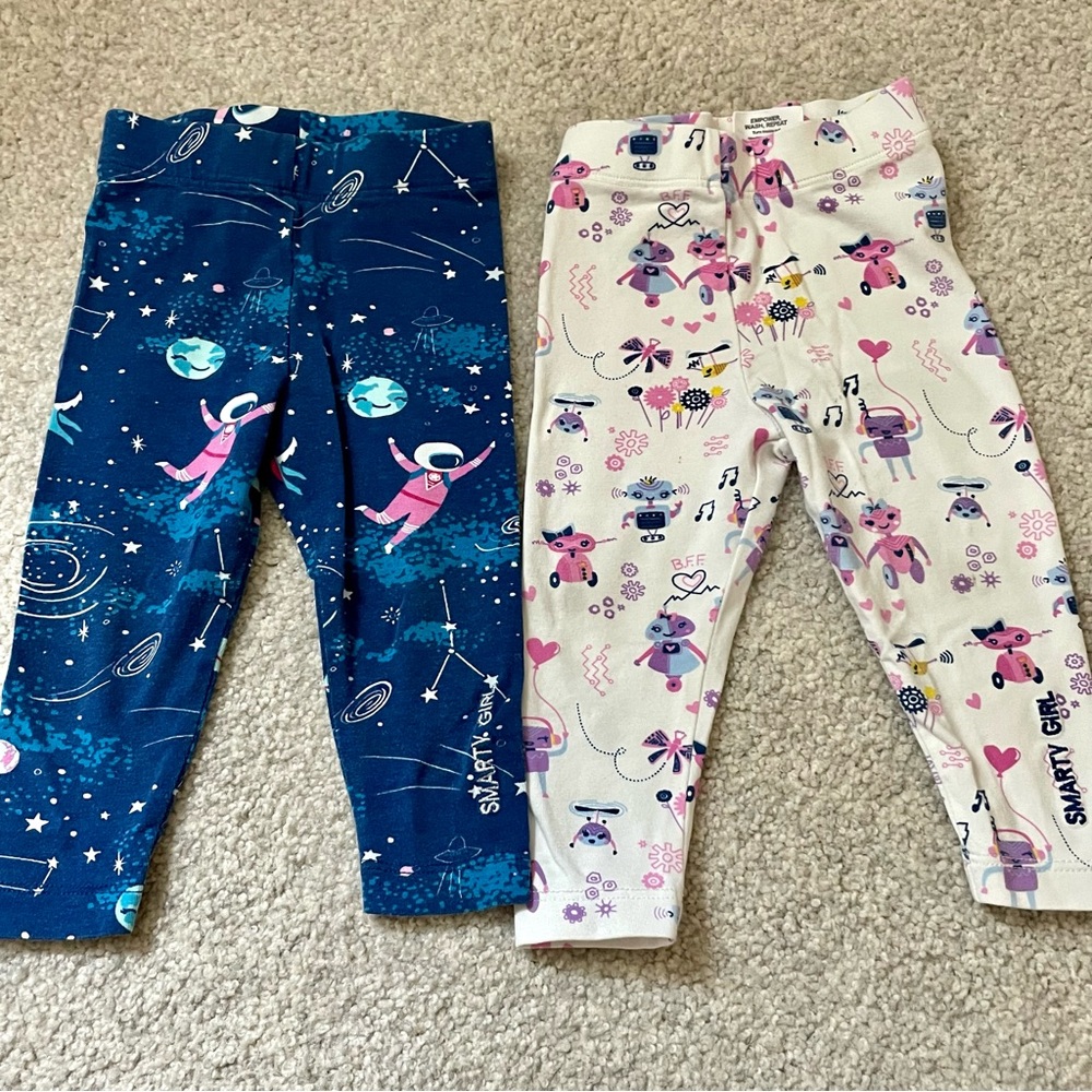 Smarty girl bundle set of two pairs of pants. Size 6-9 months. White and navy
